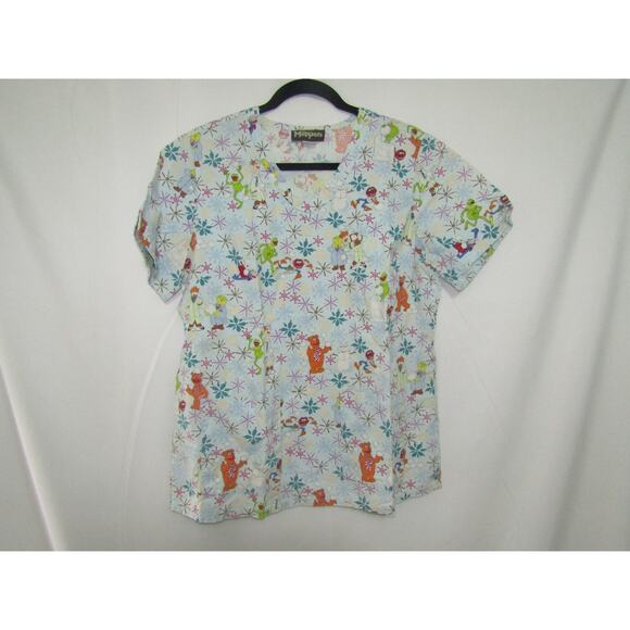 Disney Muppets Scrub Top M Miss Piggy Kermit Fozzie Winter Snowflake Nurse - Picture 1 of 6
